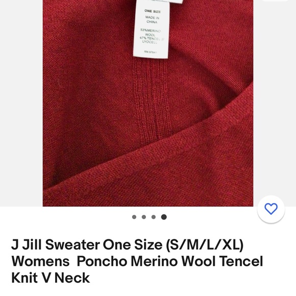 J Jill sweater poncho red merino wool tencel knit v neck  97641 one size - Picture 4 of 7